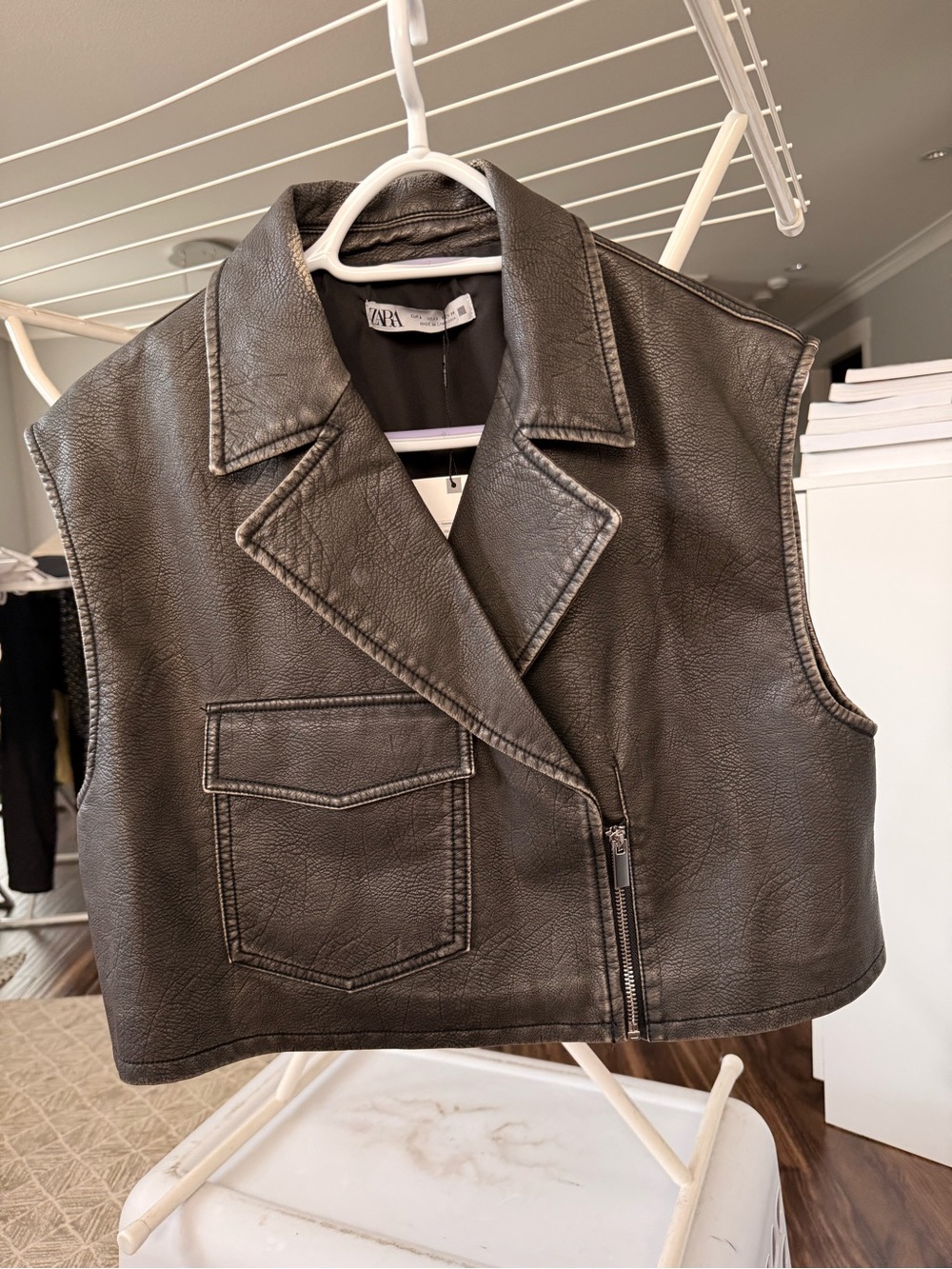 Zara Dark Brown Faux Leather Sleeveless Moto Vest